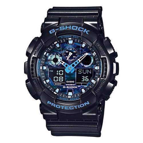 Image of G-Shock sort resin med stål quartz multifunktion (5081) Herre ur fra Casio, GA-100CB-1AER